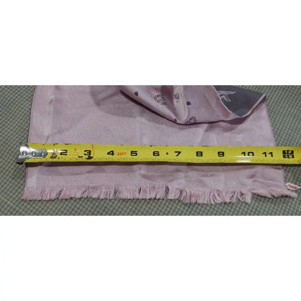 Vntg Soft Pink Gray Reversible Cupid Hearts Valentine Silk Scarf France 42x12